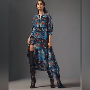 Farm Rio Blue Arabesque Floral Midi Dress